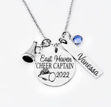 Custom Cheer Captain necklace, high school cheerleader, gift for girl, dance team, cheer, megaphone, cheerleader gift, coach gift