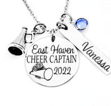 Custom Cheer Captain necklace, high school cheerleader, gift for girl, dance team, cheer, megaphone, cheerleader gift, coach gift