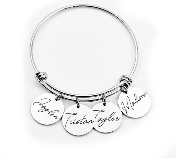 Personalized name bangle bracelet, stainless steel bracelet, mothers day gift, mom bracelet, gift for mothers, kids names