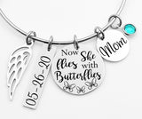 Personalized Memorial bracelet Now she flies with butterflies