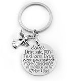 New driver key chain, Sweet 16, Birthday gift, New car gift, stainless steel key chain, Dont text and drive, make good choices