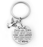 Personalized New driver key chain, Sweet 16, Birthday gift, New car gift, stainless steel key chain, Dont text and drive, make good choices