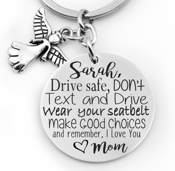Personalized New driver key chain, Sweet 16, Birthday gift, New car gift, stainless steel key chain, Dont text and drive, make good choices