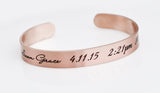 mothers Gift - bracelet for new mom, custom birth stats bracelet with name, rose gold cuff