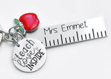 Teacher key chain, gift for Teacher, keychain personalized, ruler with teachers name, Teach love inspire,  stainless steel