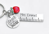 Teacher key chain, gift for Teacher, keychain personalized, ruler with teachers name, Teach love inspire,  stainless steel