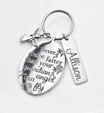 Custom Never drive faster than your guardian angel can fly keychain, key chain for ne driver, sweet 16