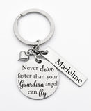 Drive Safe Keychain, Driving Test Keyring, New Drivers License, Never Drive Faster Than Your Angel Can Fly, stainless steel key chain