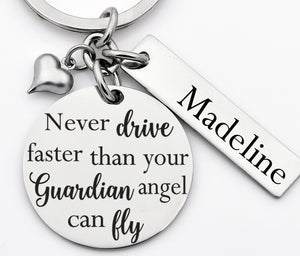 Drive Safe Keychain, Driving Test Keyring, New Drivers License, Never Drive Faster Than Your Angel Can Fly, stainless steel key chain