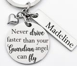 Drive Safe Keychain, Driving Test Keyring, New Drivers License, Never Drive Faster Than Your Angel Can Fly, stainless steel key chain