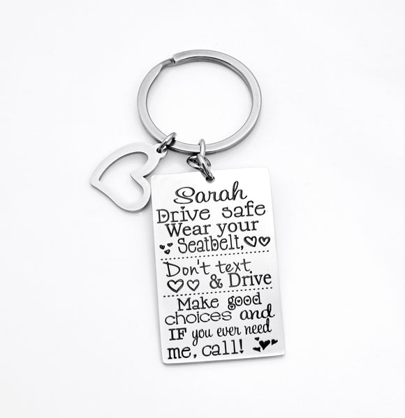 Personalized Drive safe key chain, gift for new driver, sweet 16, don't text and drive
