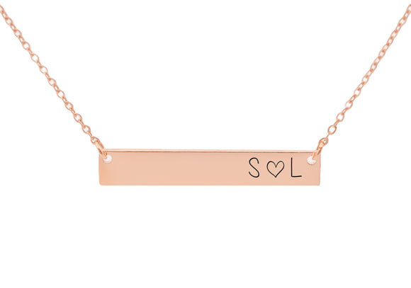 Custom bar necklace with initials and heart, best friends, couples necklace, rose gold, silver and yellow tone.