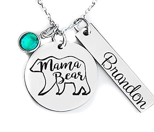 Mama Bear necklace, personalized necklace with name and crystal
