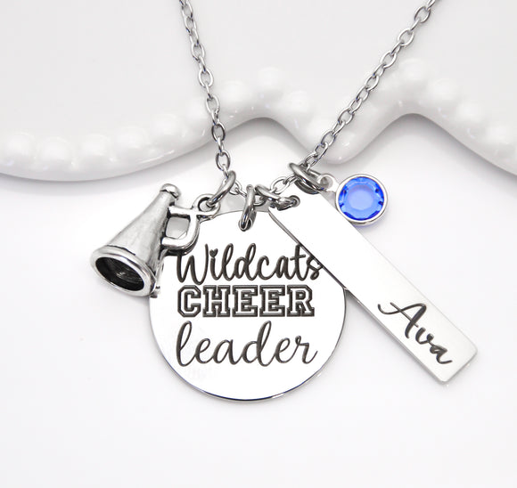 Custom Cheerleader necklace with custom name and crystal! You customize it!