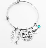Personalized Memorial bracelet Now she flies with butterflies