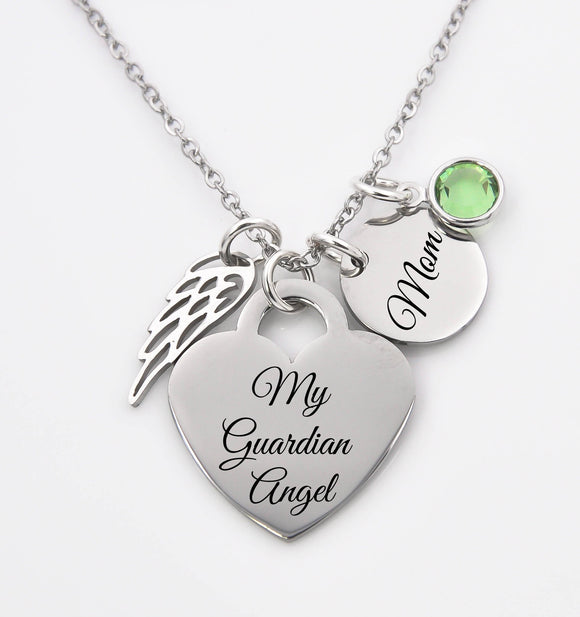 My Guardian Angel, Dad, Mom, or name,  memorial necklace, loss of loved one, dad, mom memorial