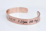 mothers Gift - bracelet for new mom, custom birth stats bracelet with name, rose gold cuff