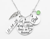 A piece of my heart lives in heaven, Dad, Mom, customizable memorial necklace, sympathy gift, loss of loved one, dad memorial, mom memorial