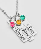 Personalized  Mothers necklace, tag necklace with names and crystals, mothers necklace, kids names, custom necklace